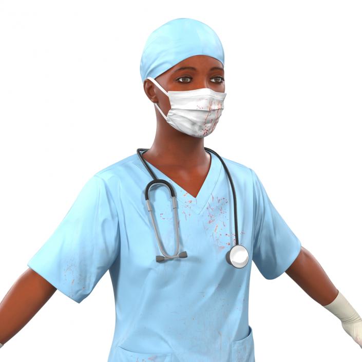 Female Surgeon African American Rigged with Blood 3D model