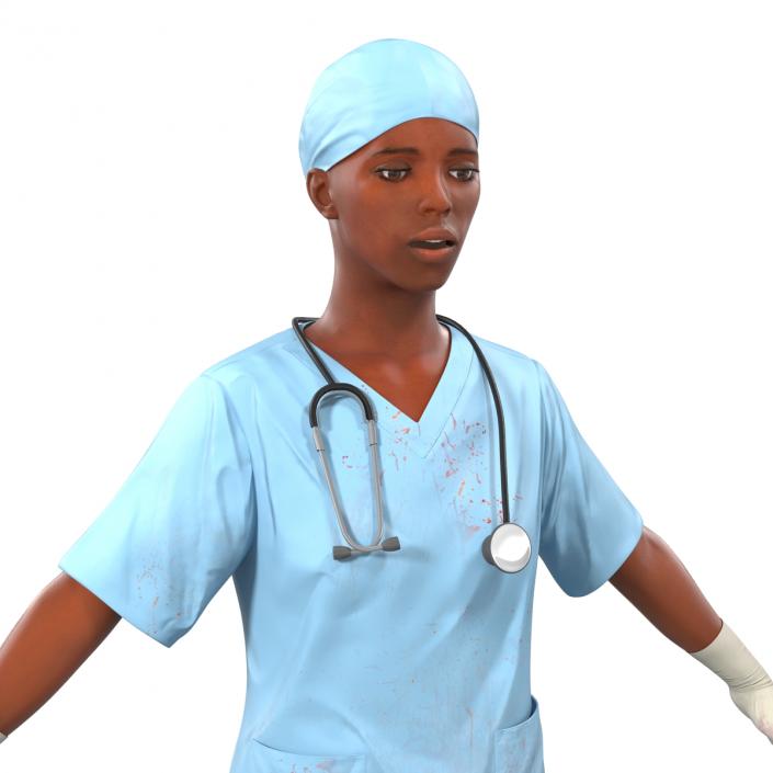 Female Surgeon African American Rigged with Blood 3D model