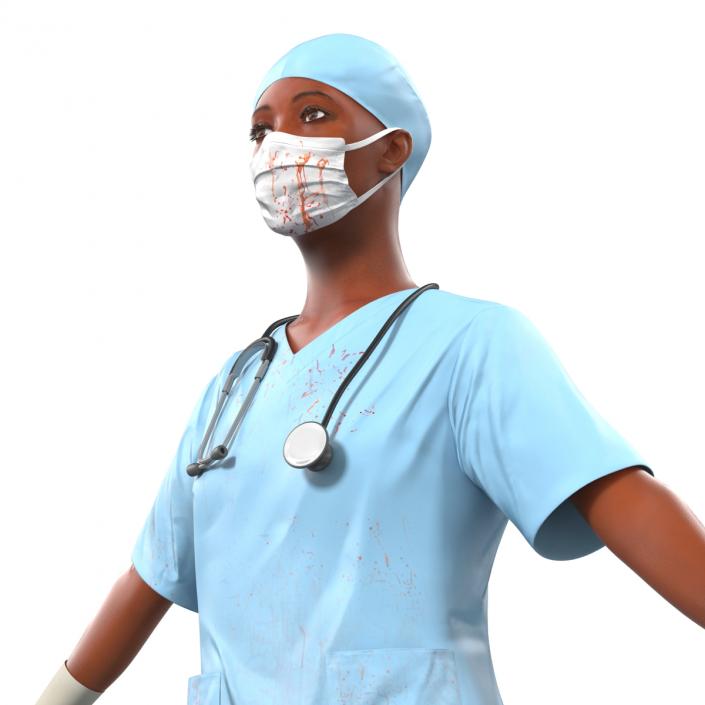 Female Surgeon African American Rigged with Blood 3D model