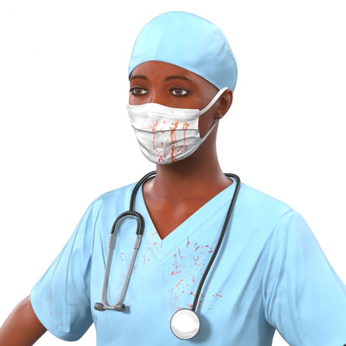 Female Surgeon African American Rigged with Blood 3D model