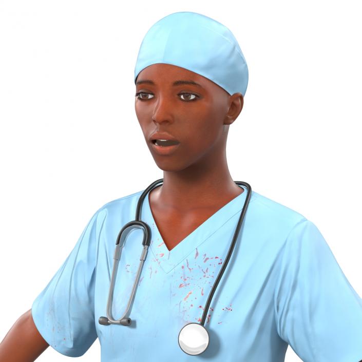 Female Surgeon African American Rigged with Blood 3D model