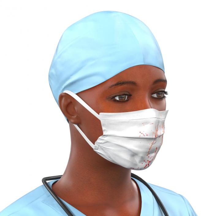 Female Surgeon African American Rigged with Blood 3D model