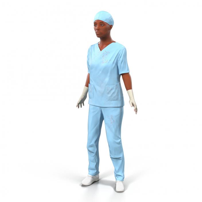 3D Female Surgeon African American Rigged 2 with Blood