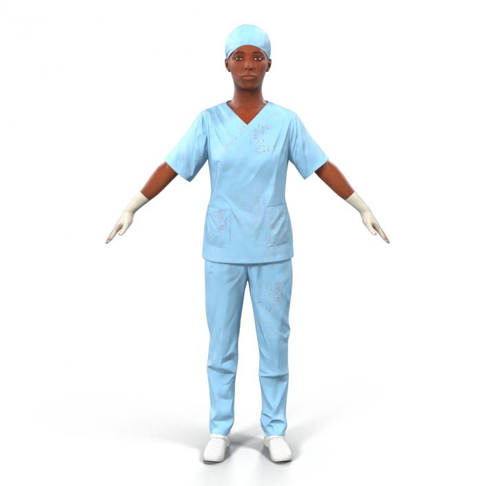 3D Female Surgeon African American Rigged 2 with Blood