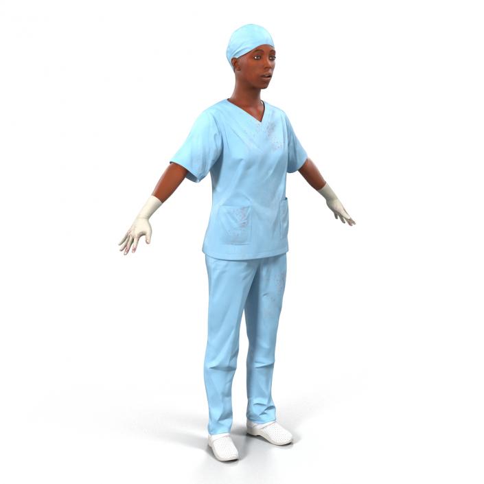 3D Female Surgeon African American Rigged 2 with Blood