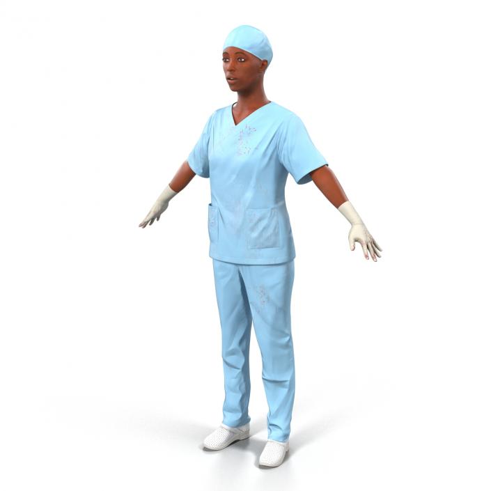 3D Female Surgeon African American Rigged 2 with Blood