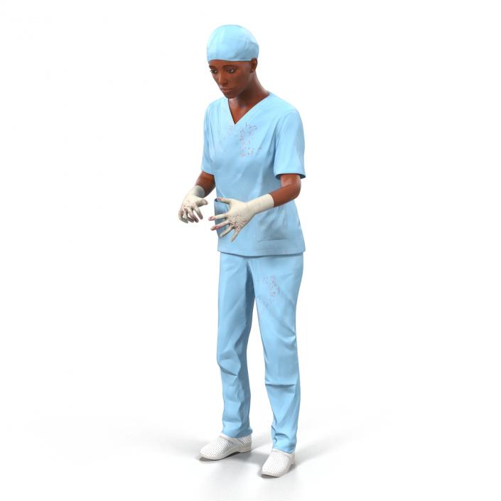 3D Female Surgeon African American Rigged 2 with Blood