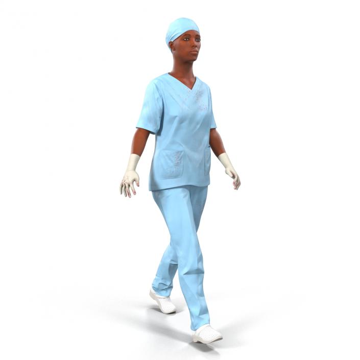 3D Female Surgeon African American Rigged 2 with Blood