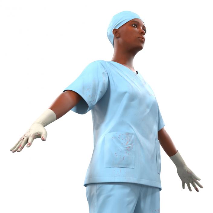 3D Female Surgeon African American Rigged 2 with Blood