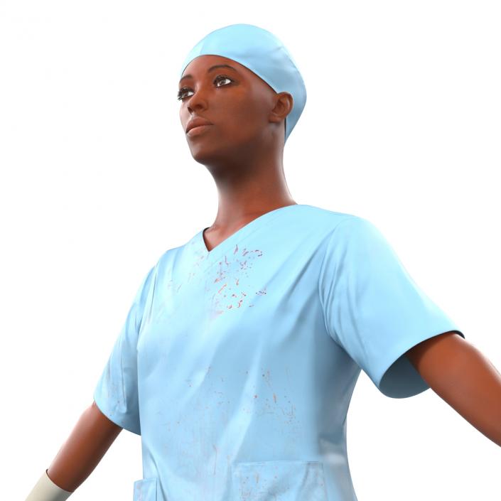 3D Female Surgeon African American Rigged 2 with Blood