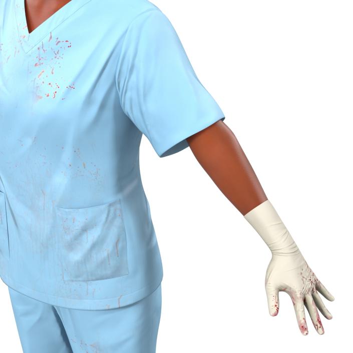 3D Female Surgeon African American Rigged 2 with Blood