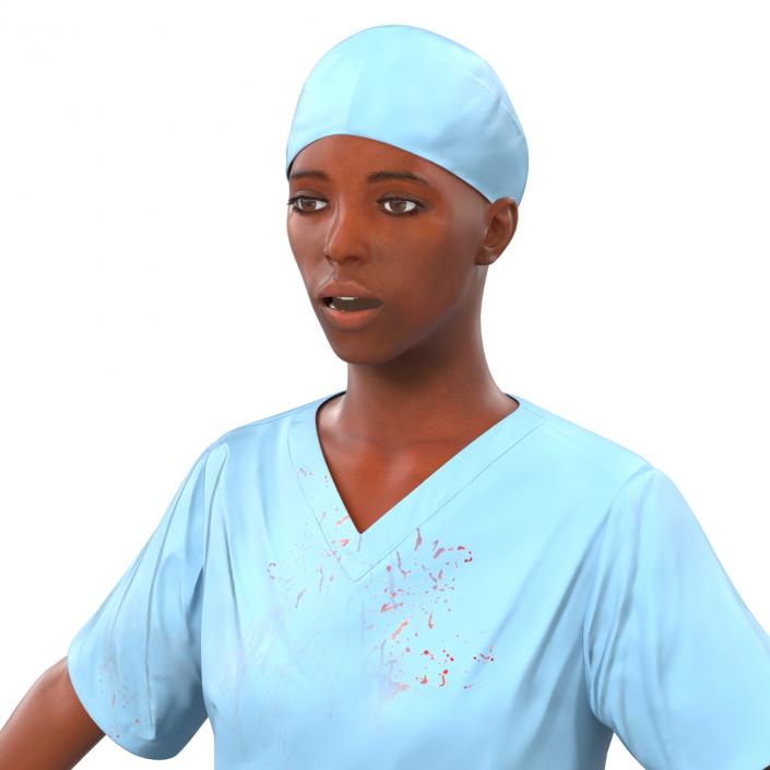 3D Female Surgeon African American Rigged 2 with Blood