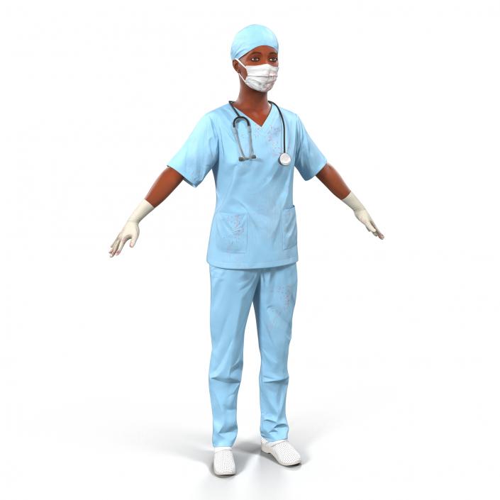 Female Surgeon African American with Blood 3D