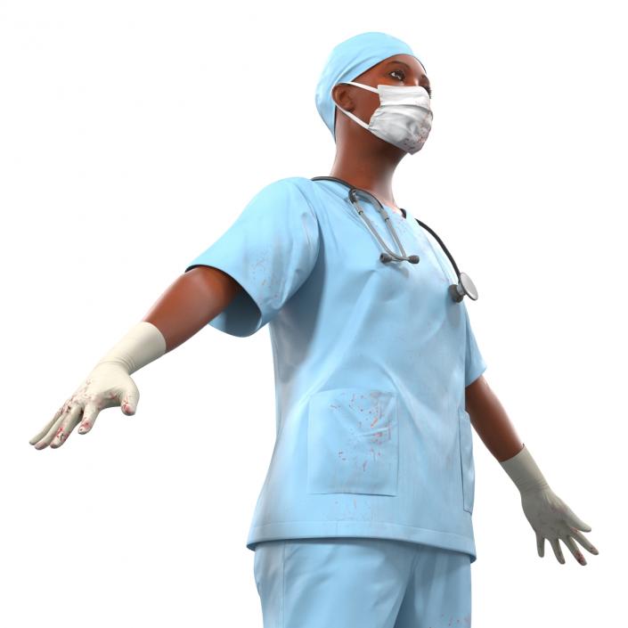 Female Surgeon African American with Blood 3D