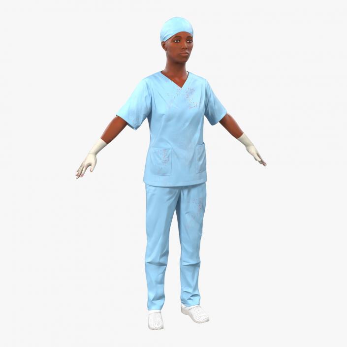 Female Surgeon African American 2 with Blood 3D model