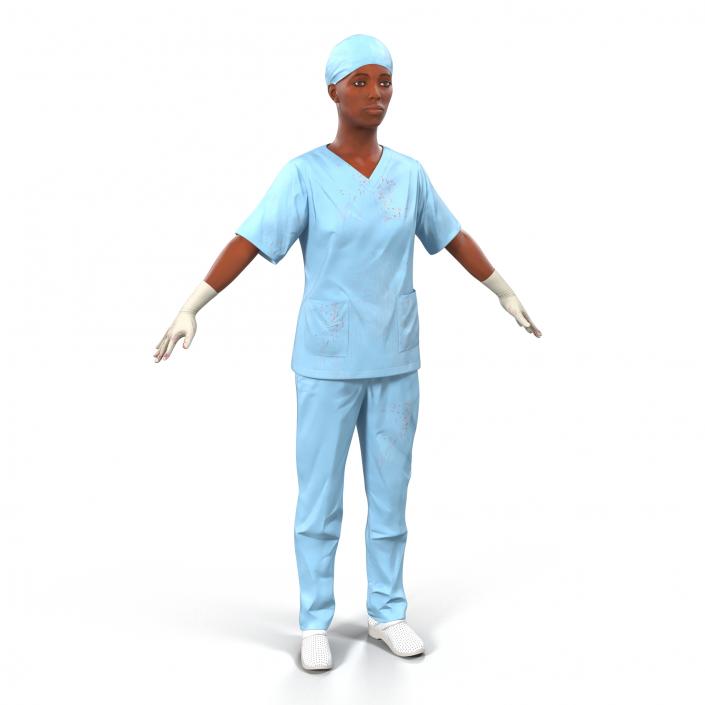 Female Surgeon African American 2 with Blood 3D model