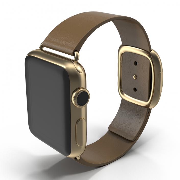 3D Apple Watch 38mm Gold Case with Brown Modern Buckle