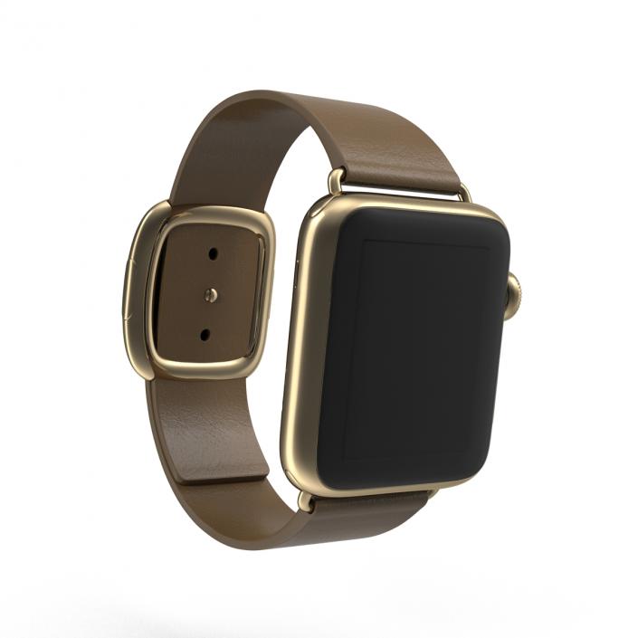 3D Apple Watch 38mm Gold Case with Brown Modern Buckle