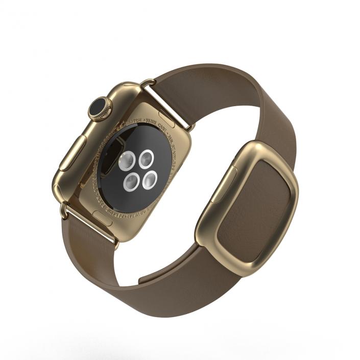 3D Apple Watch 38mm Gold Case with Brown Modern Buckle