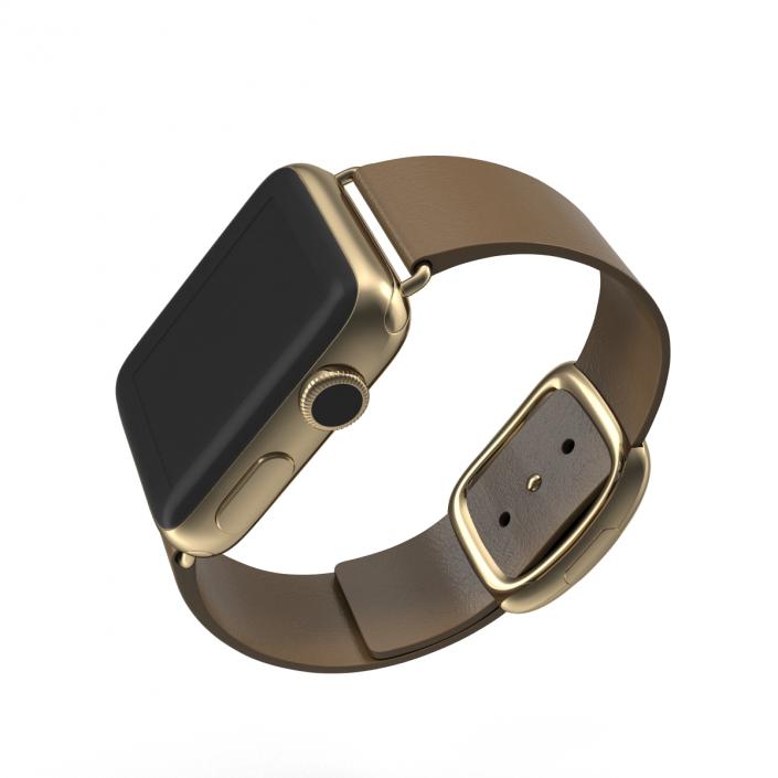 3D Apple Watch 38mm Gold Case with Brown Modern Buckle