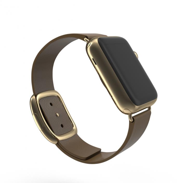 3D Apple Watch 38mm Gold Case with Brown Modern Buckle