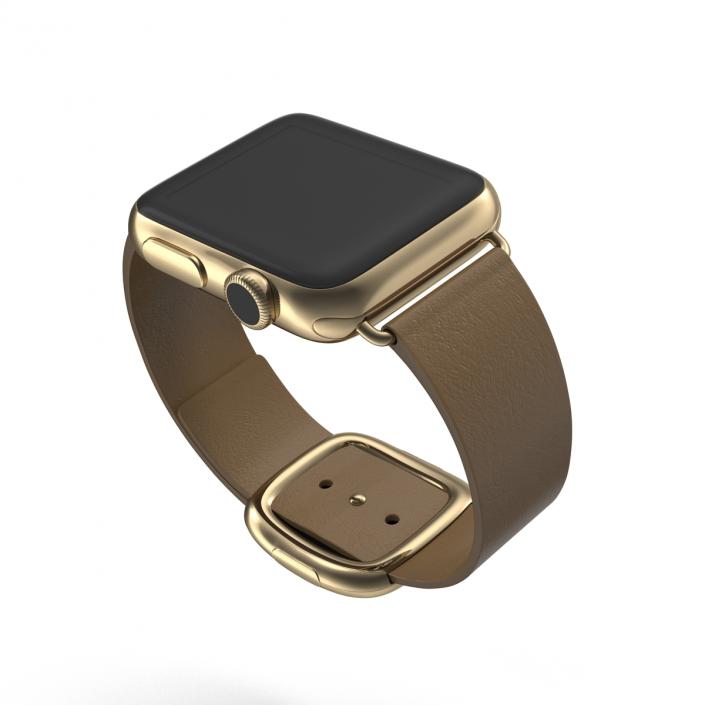 3D Apple Watch 38mm Gold Case with Brown Modern Buckle