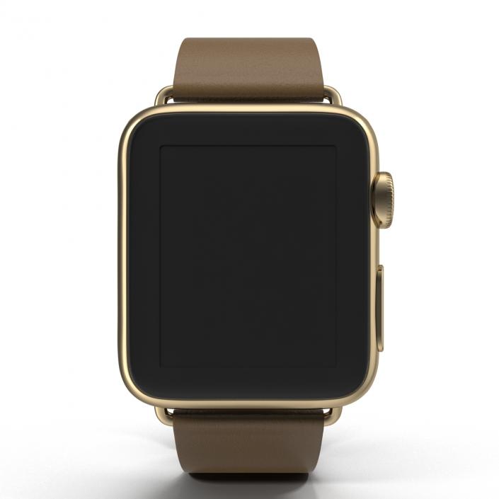 3D Apple Watch 38mm Gold Case with Brown Modern Buckle