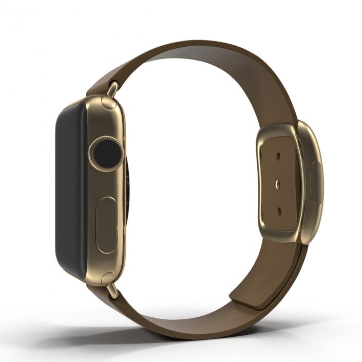 3D Apple Watch 38mm Gold Case with Brown Modern Buckle