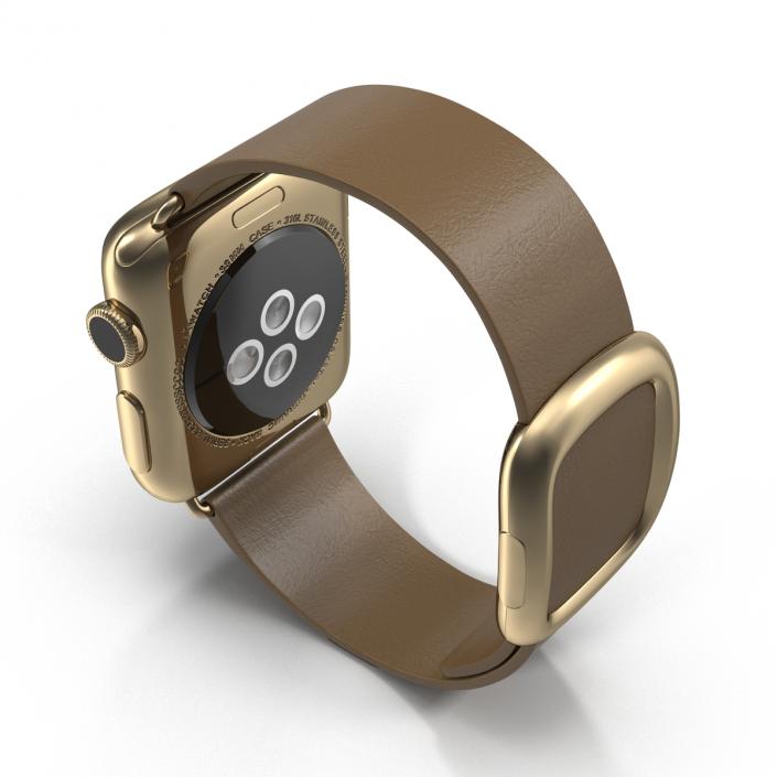 3D Apple Watch 38mm Gold Case with Brown Modern Buckle