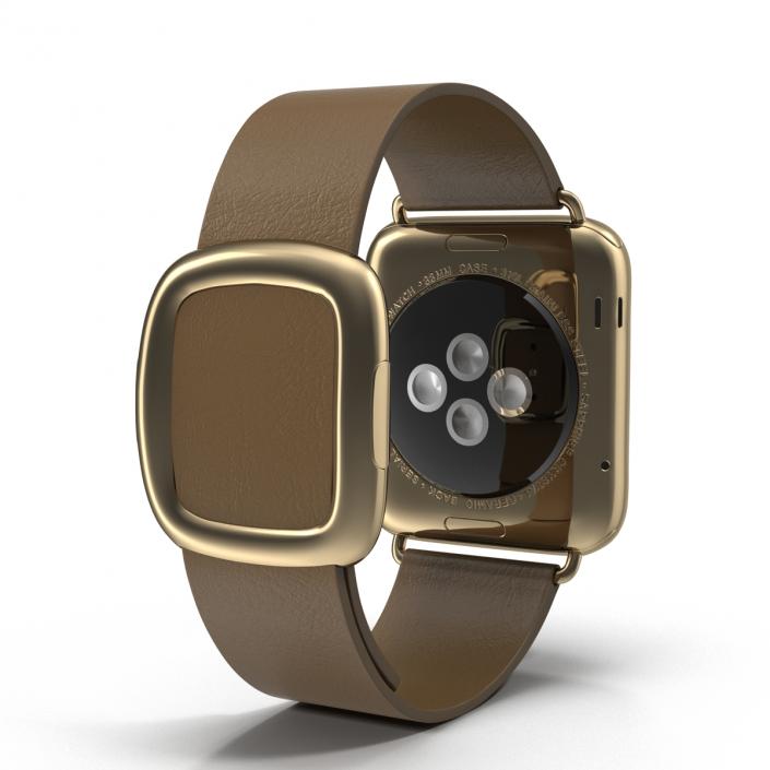 3D Apple Watch 38mm Gold Case with Brown Modern Buckle