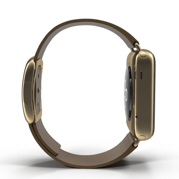 3D Apple Watch 38mm Gold Case with Brown Modern Buckle