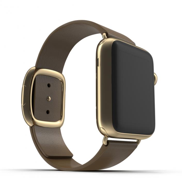 3D Apple Watch 38mm Gold Case with Brown Modern Buckle