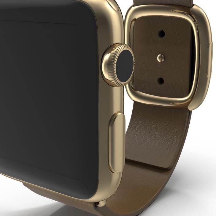 3D Apple Watch 38mm Gold Case with Brown Modern Buckle