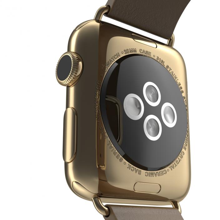 3D Apple Watch 38mm Gold Case with Brown Modern Buckle