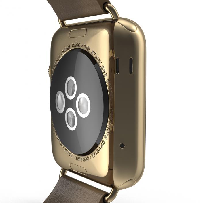 3D Apple Watch 38mm Gold Case with Brown Modern Buckle