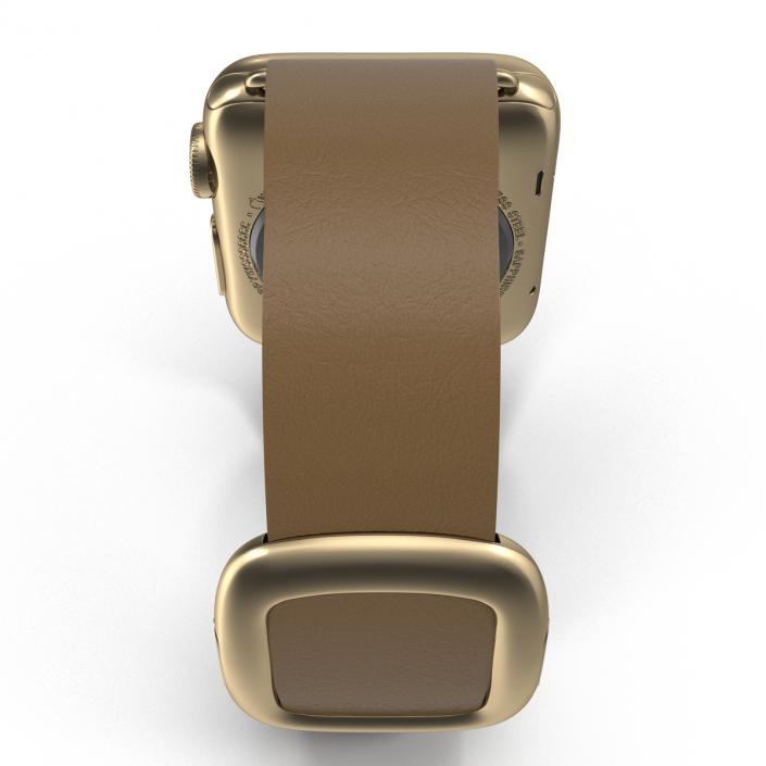 3D Apple Watch 38mm Gold Case with Brown Modern Buckle