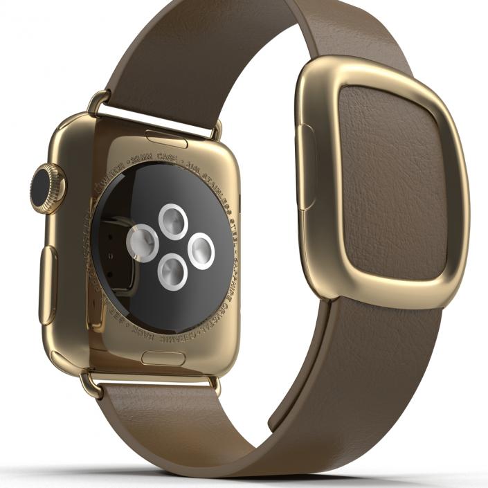 3D Apple Watch 38mm Gold Case with Brown Modern Buckle