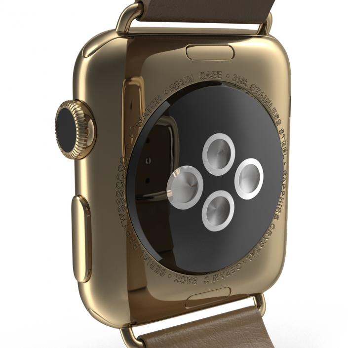 3D Apple Watch 38mm Gold Case with Brown Modern Buckle