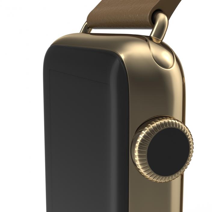 3D Apple Watch 38mm Gold Case with Brown Modern Buckle