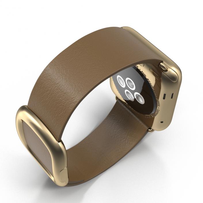 3D Apple Watch 38mm Gold Case with Brown Modern Buckle