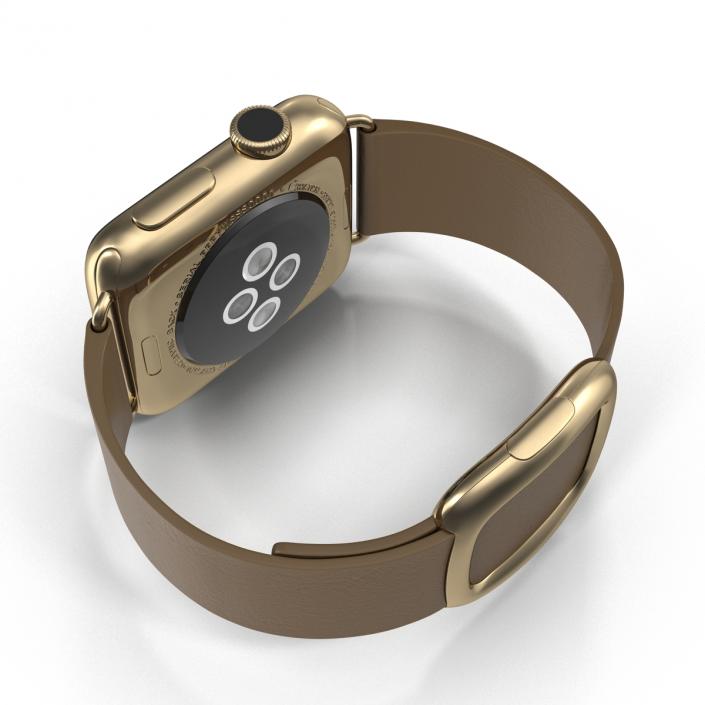 3D Apple Watch 38mm Gold Case with Brown Modern Buckle