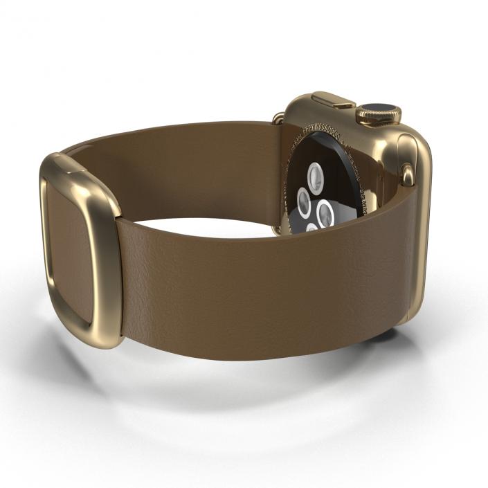 3D Apple Watch 38mm Gold Case with Brown Modern Buckle