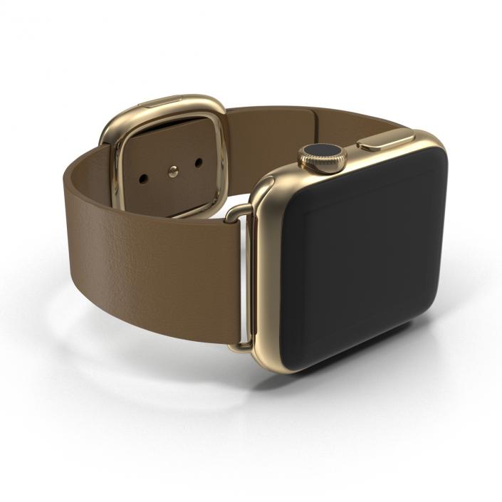 3D Apple Watch 38mm Gold Case with Brown Modern Buckle