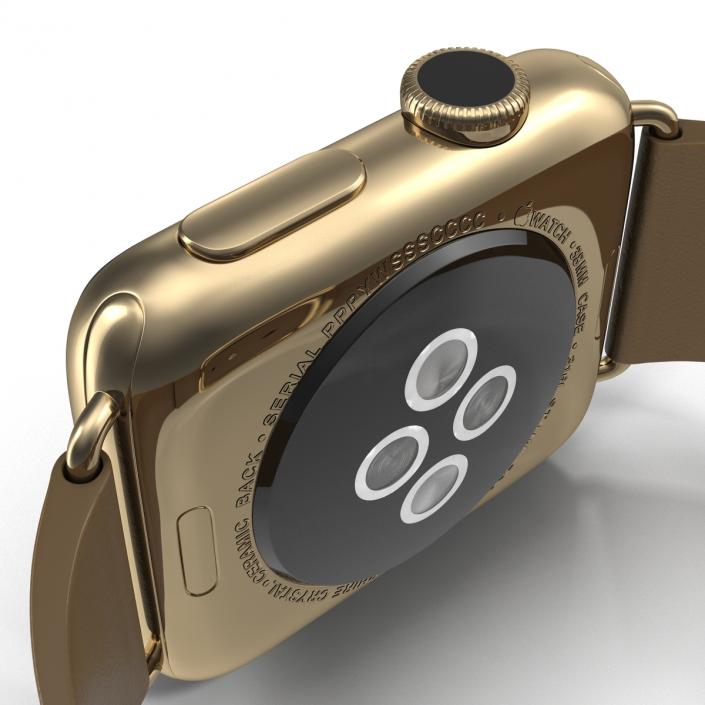 3D Apple Watch 38mm Gold Case with Brown Modern Buckle