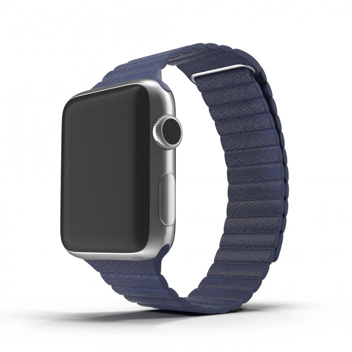 3D Apple Watch 38mm Magnetic Closure Blue Leather Loop