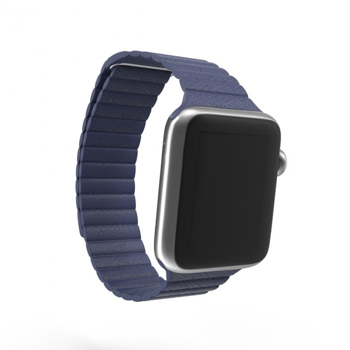 3D Apple Watch 38mm Magnetic Closure Blue Leather Loop