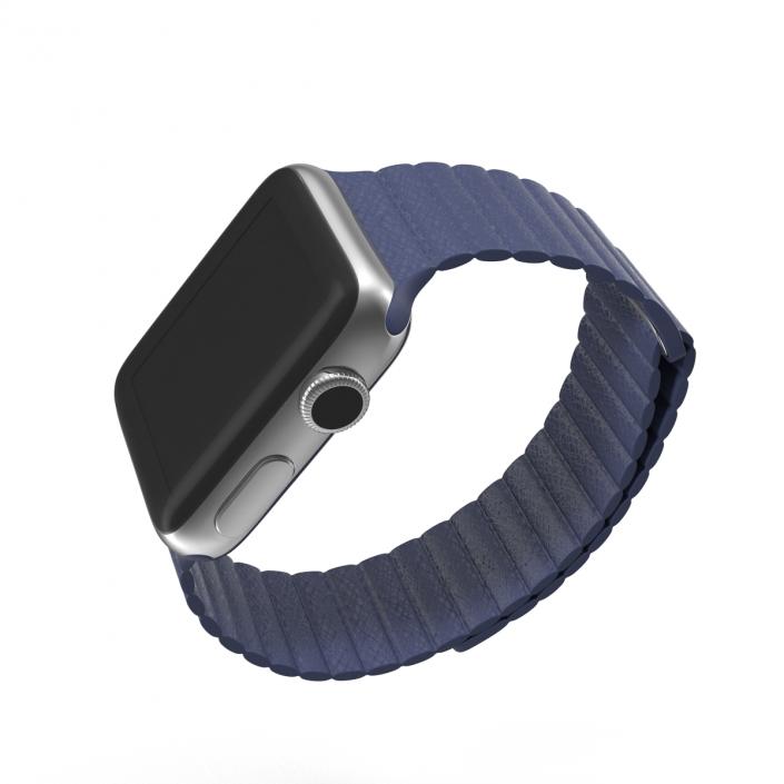 3D Apple Watch 38mm Magnetic Closure Blue Leather Loop