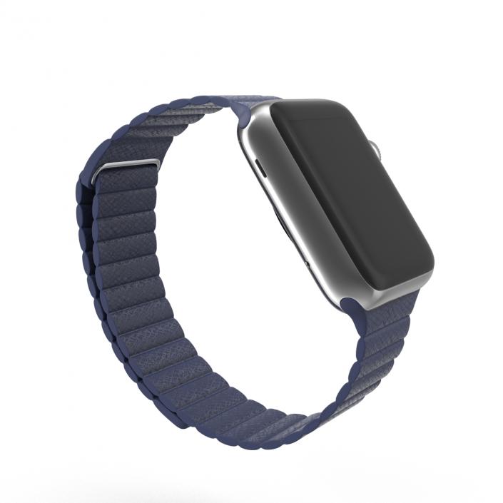 3D Apple Watch 38mm Magnetic Closure Blue Leather Loop