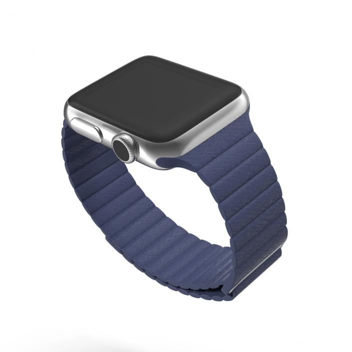 3D Apple Watch 38mm Magnetic Closure Blue Leather Loop