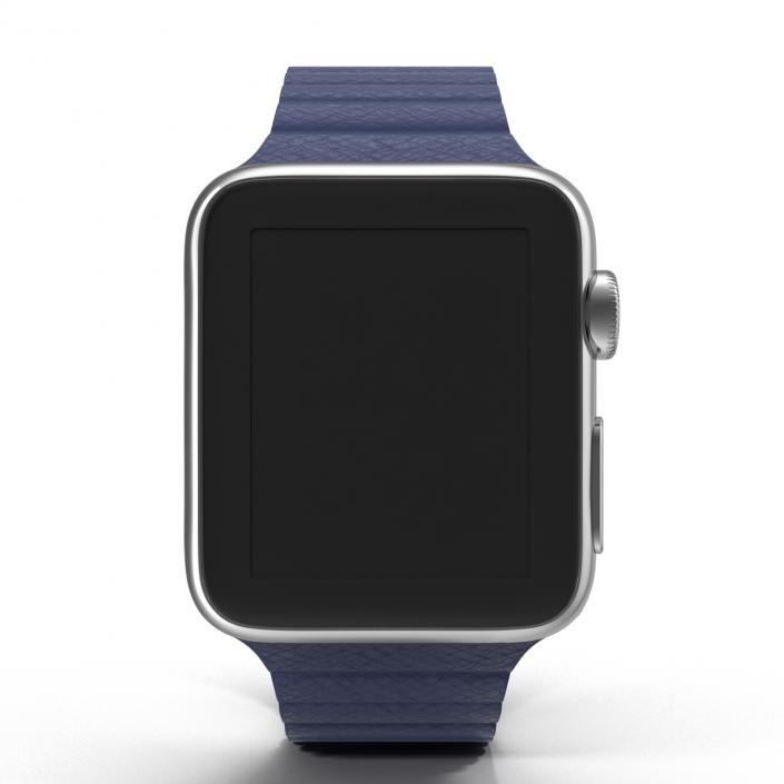 3D Apple Watch 38mm Magnetic Closure Blue Leather Loop